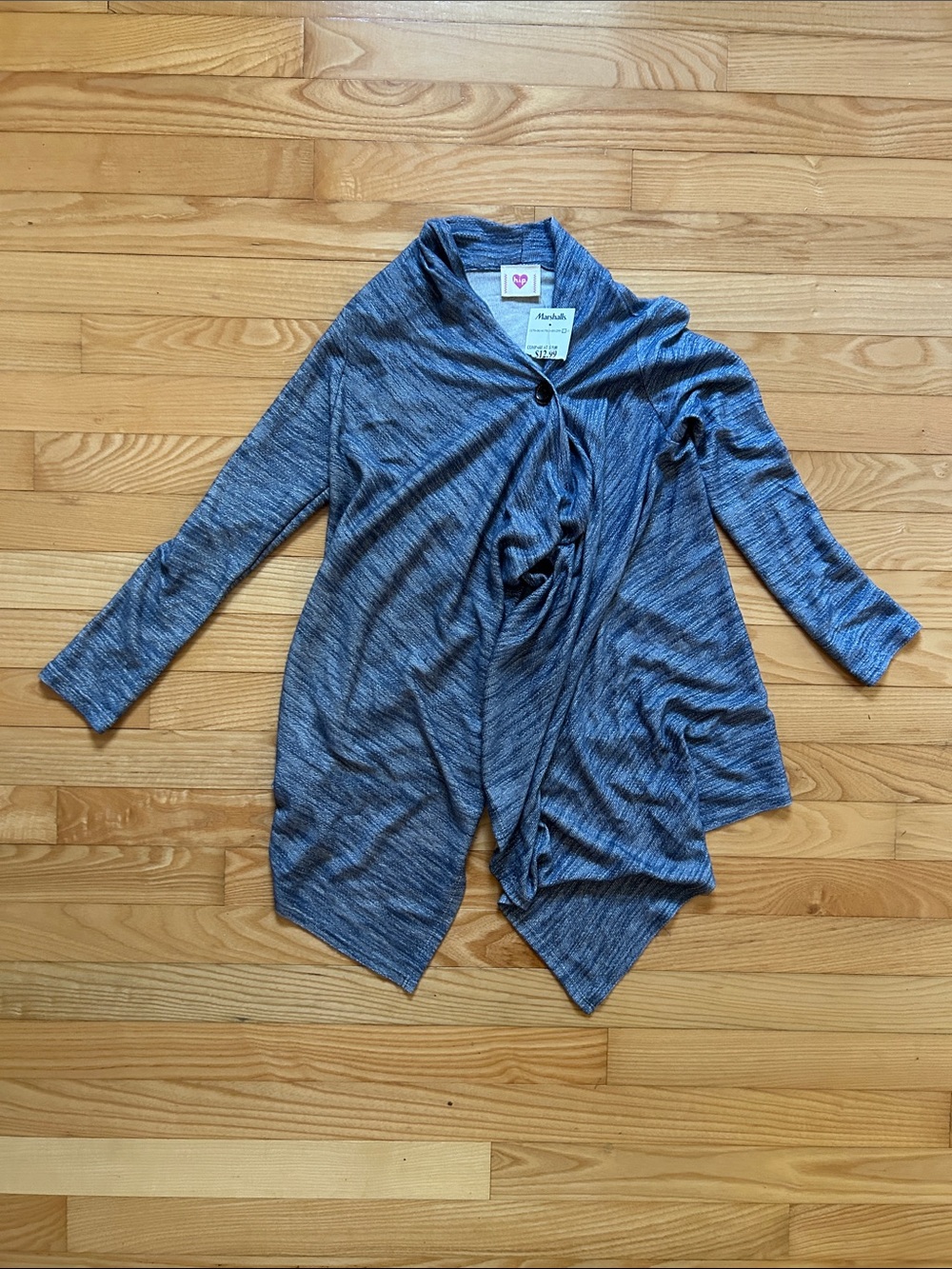 HeartSoul Heathered Navy Draped Open Cardigan